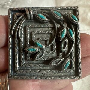 Vintage Silver Tone Faux
Turquoise Southwestern Style
Brooch signed NYT